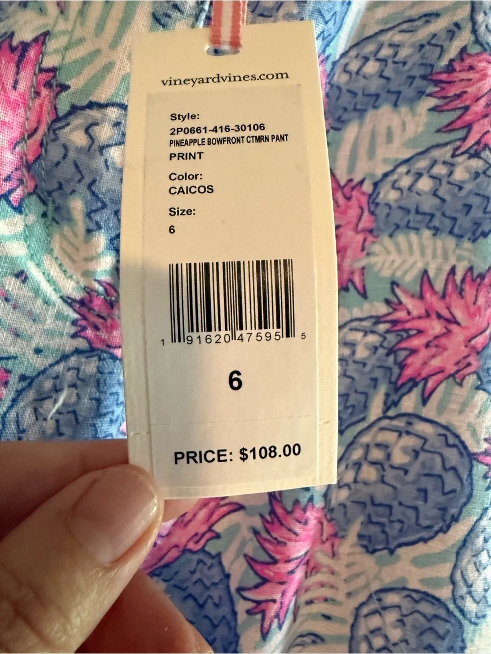 Vineyard Vines Pineapple Print womens Casual Bottoms - Blue & Pink